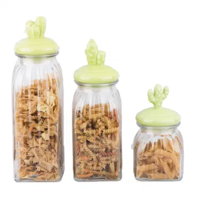 Square Glass Jar with Ceramic Lid for Pasta Coffee Candy Nuts Storage