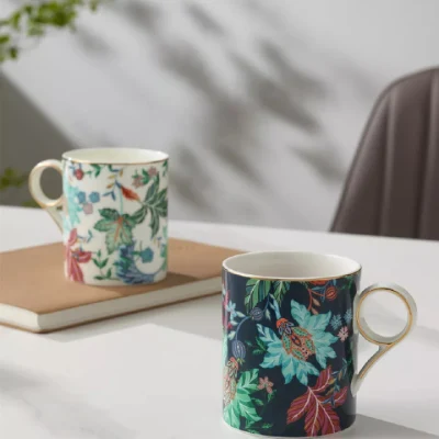 China Factory Wholesale Modern Luxury Romantic New Flower Design Fine Porcelain Ceramic Couple Cup Gift Set